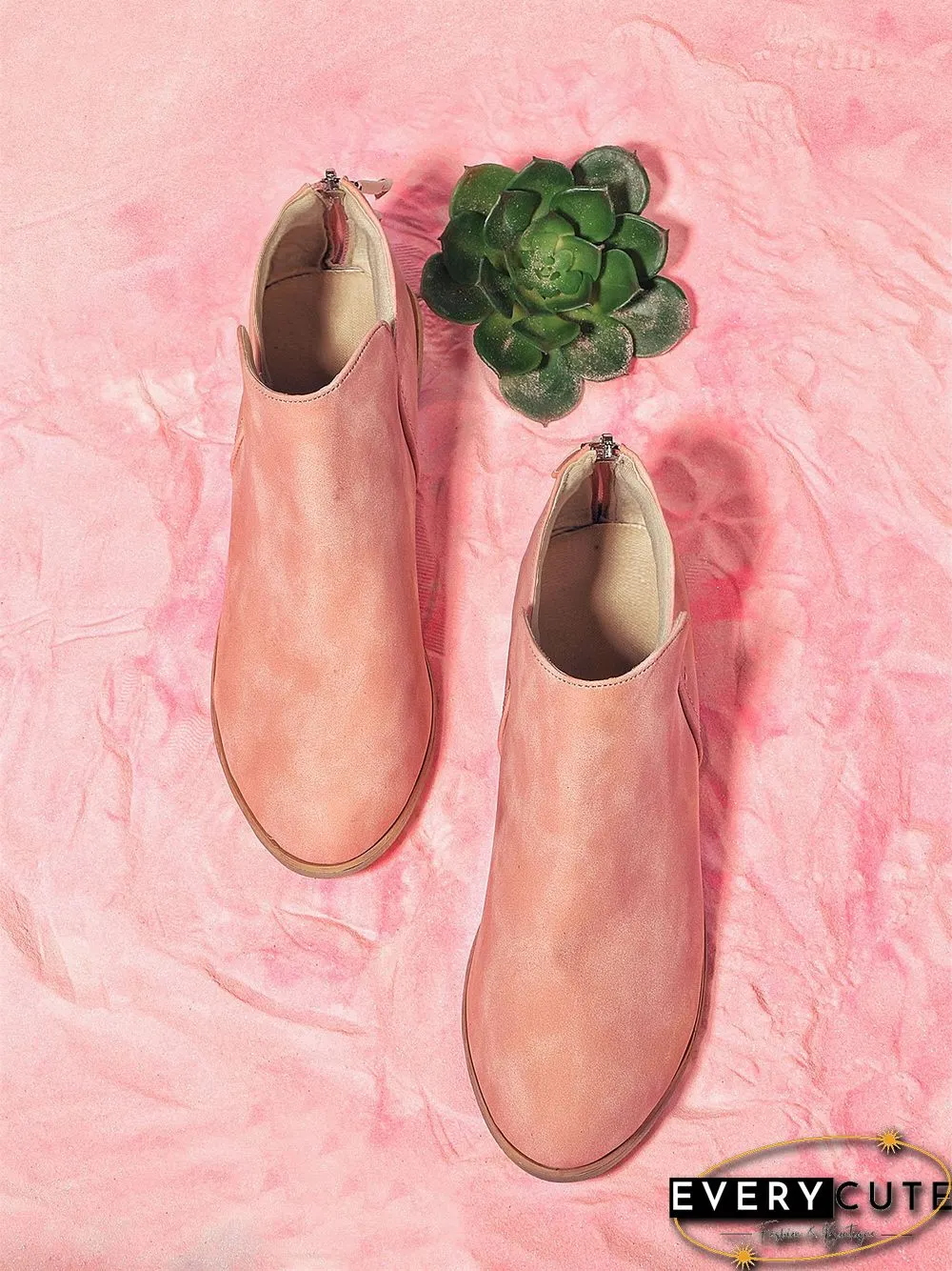 Pu Chunky Heel Zipper Pumps