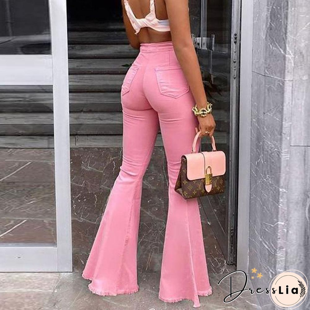 High Waist Plain Hole Elastic Pants
