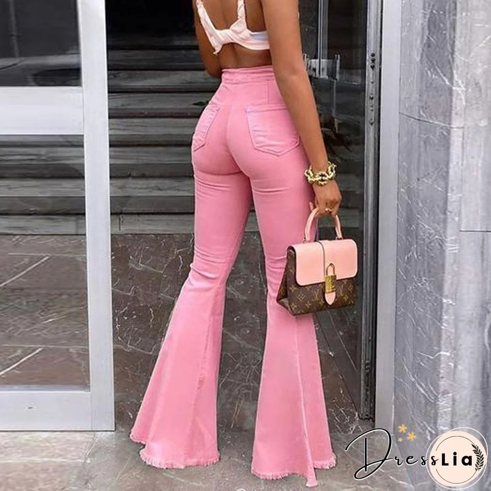 High Waist Plain Hole Elastic Pants