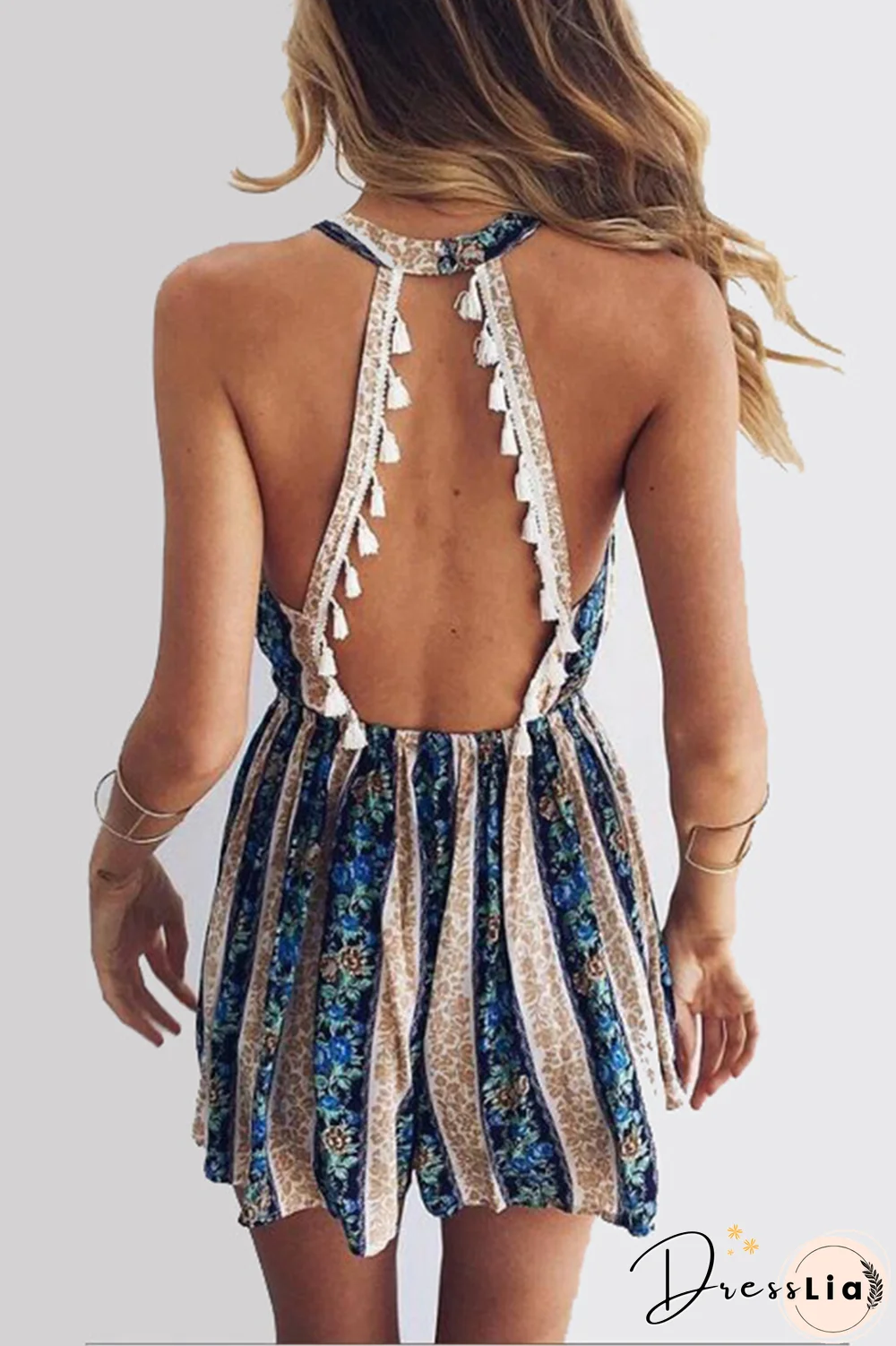 Casual Print Patchwork Halter Straight Jumpsuits(3 colors)