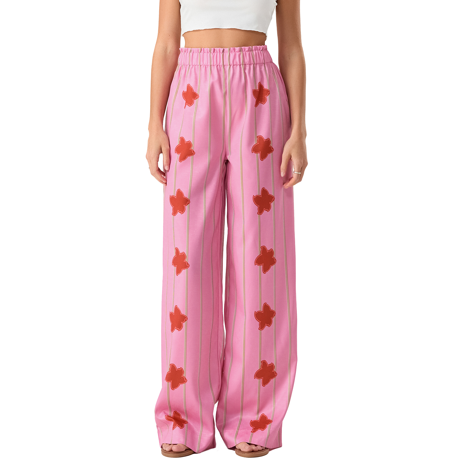 Kolocellius fall outfits women 2025 Combhasaki Womens Y2K Aesthetic Pentagram Pinstripes Long Pants Elastic Waist Straight Wide Leg with Side Pockets Loose Trousers