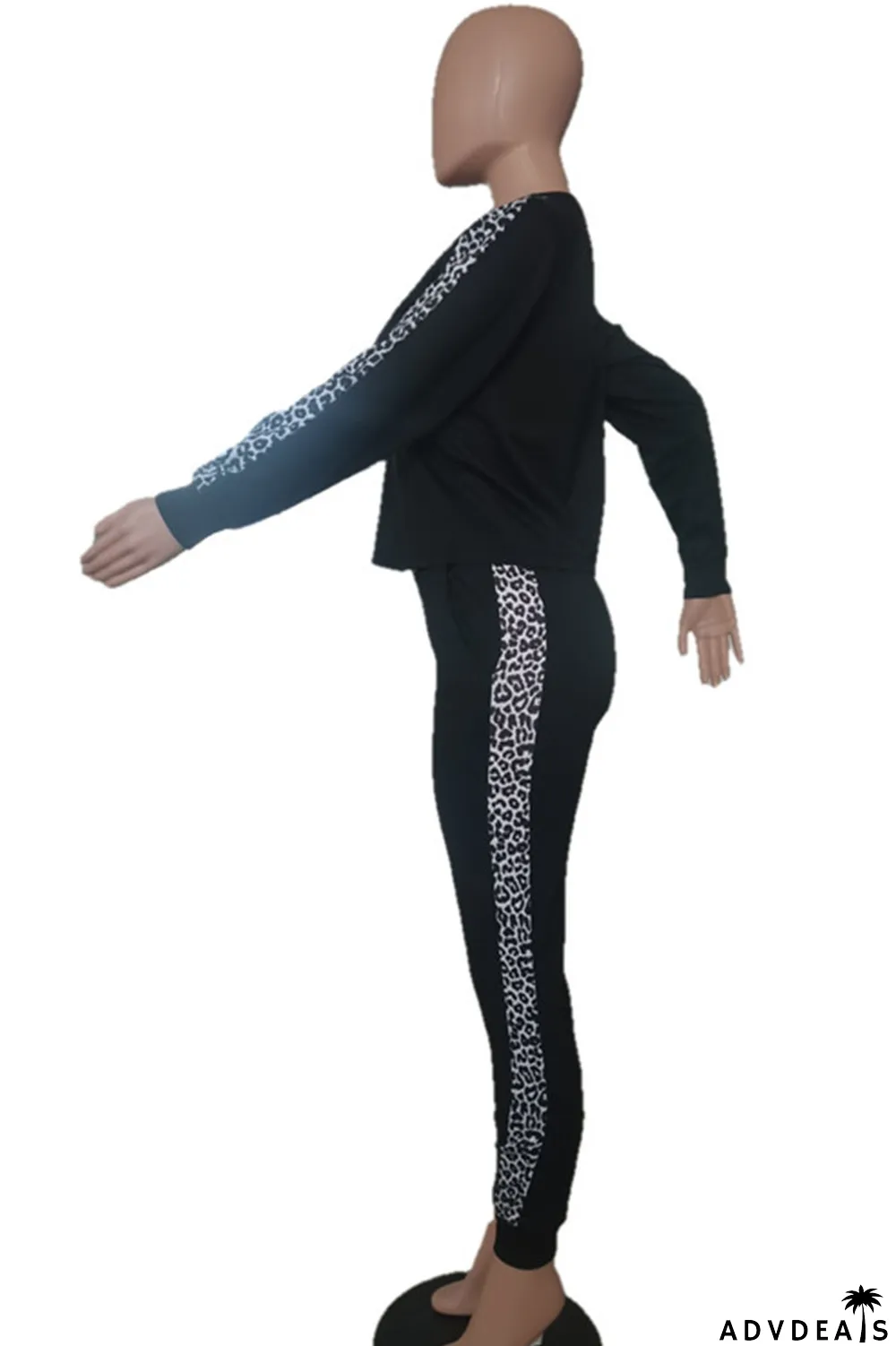 Grey Casual Print Patchwork O Neck Long Sleeve Two Pieces