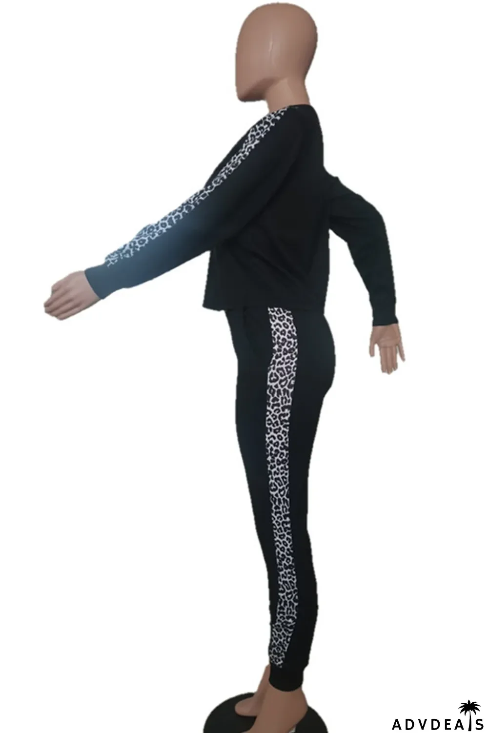 Grey Casual Print Patchwork O Neck Long Sleeve Two Pieces