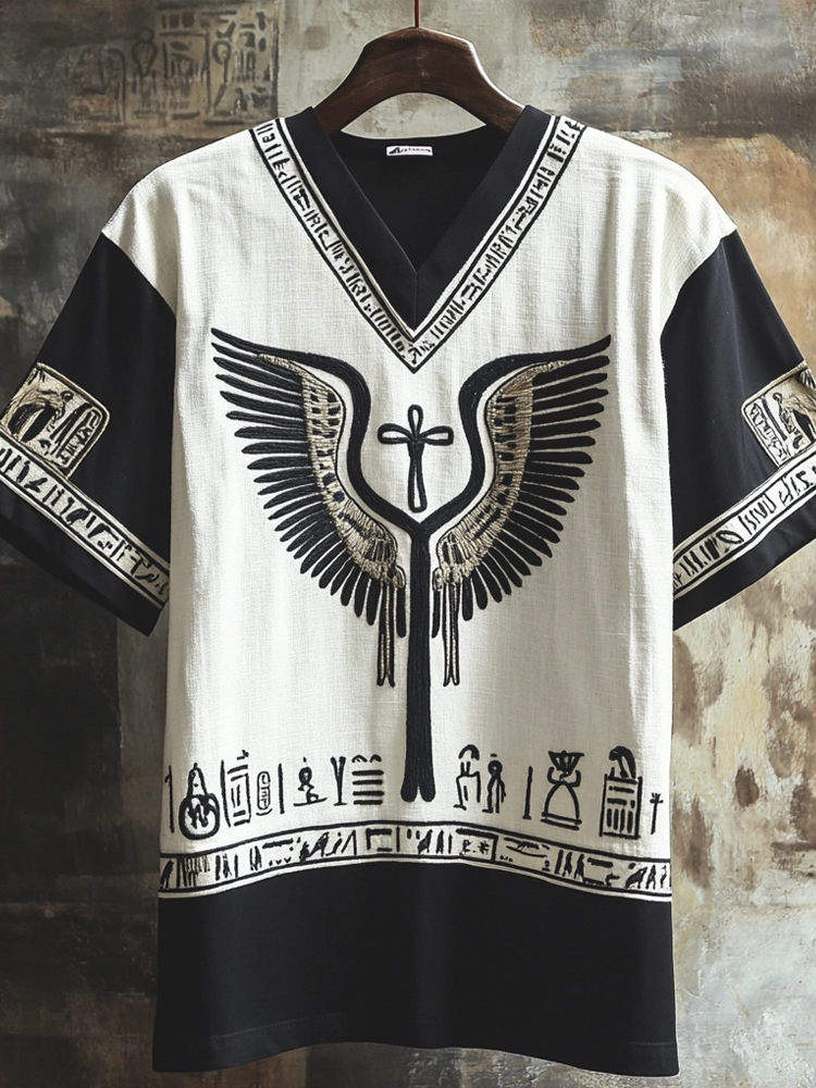 Ancient Egyptian Elements Men's Linen V-neck Shirt