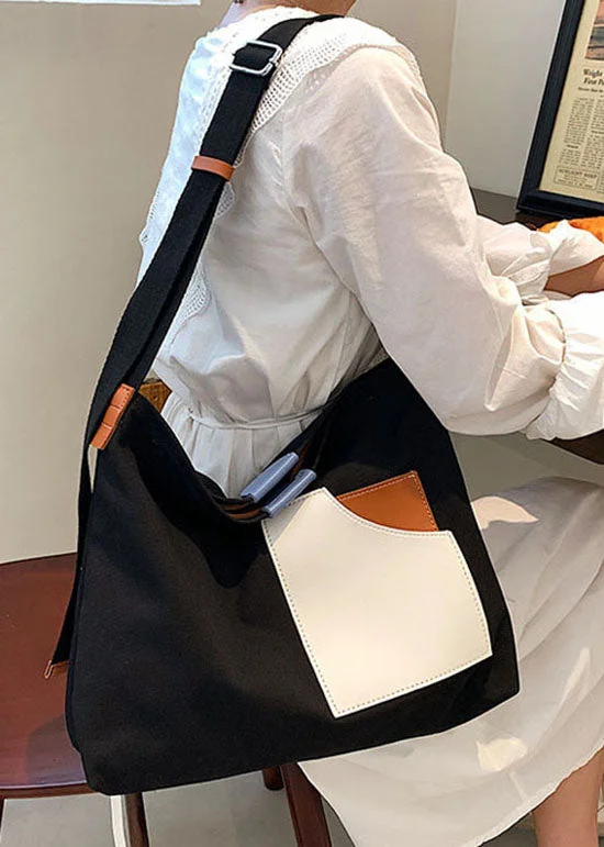 Chic Black Solid Canvas Tote Handbag