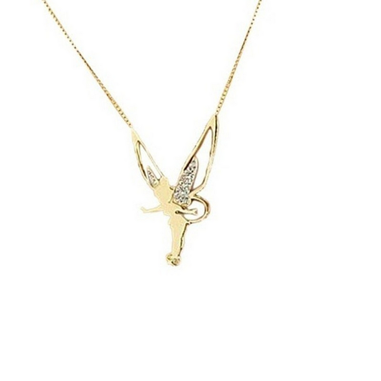 Ladies Luxury Rhinestone Metallic Shiny Angel Wings Pendant Necklace