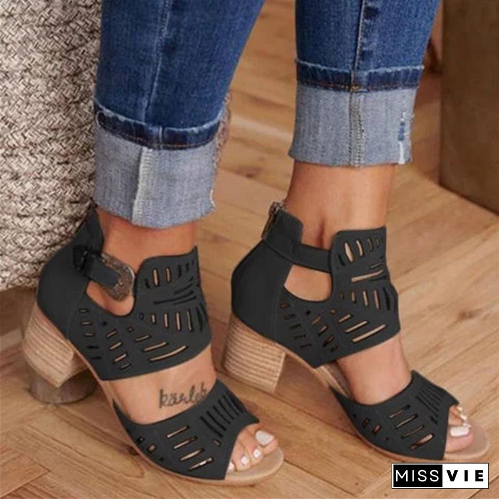 Women Shoes Summer Heel Pumps Fashion Female Solid Color Buckle Strap High Rome Ladies Hot