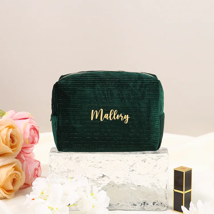 Personalized Name Cosmetic Bag Zipper Custom Green Makeup Bag Jewelry Storage Bag