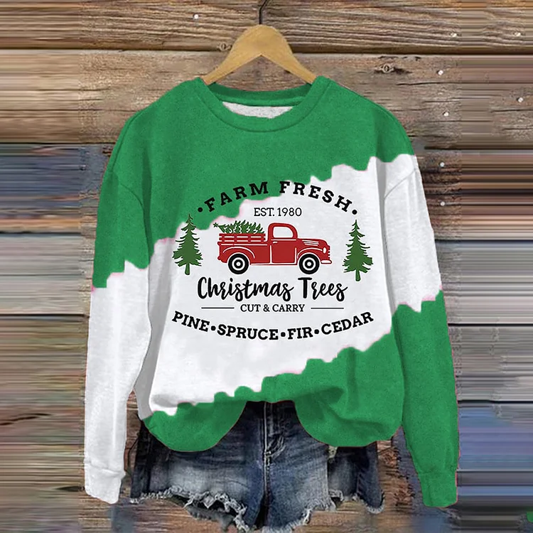 Comstylish Christmas Tree Farm Fresh Pine Spruce Fir Cedar Print Casual Sweatshirt