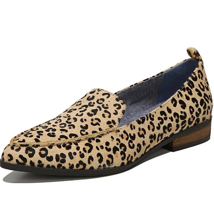 Brown Horse Hair Leopard Print Women's Loafers Comfortable Flats |FSJ Shoes