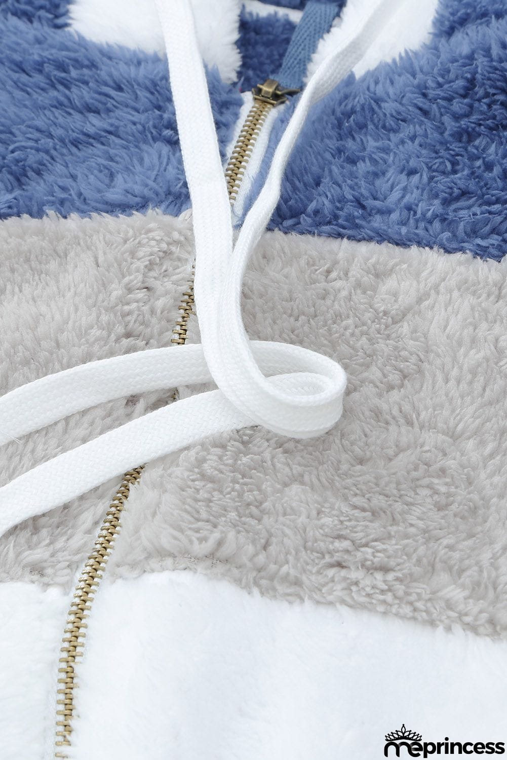 Colorblock Zip Up Sherpa Coat with Hooded