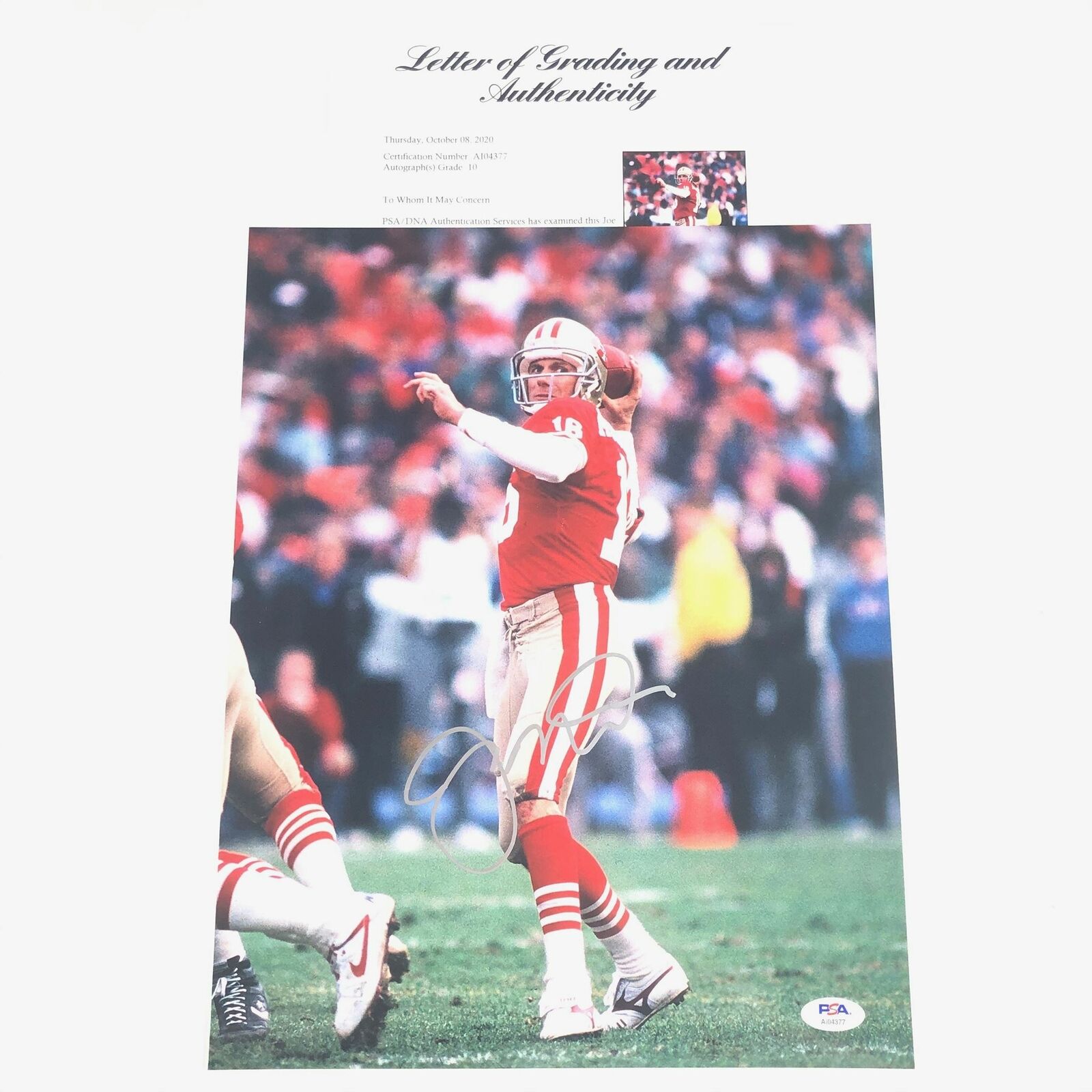 Joe Montana Signed 11x14 Photo Poster painting PSA/DNA Auto Grade 10 LOA 49ers Autographed