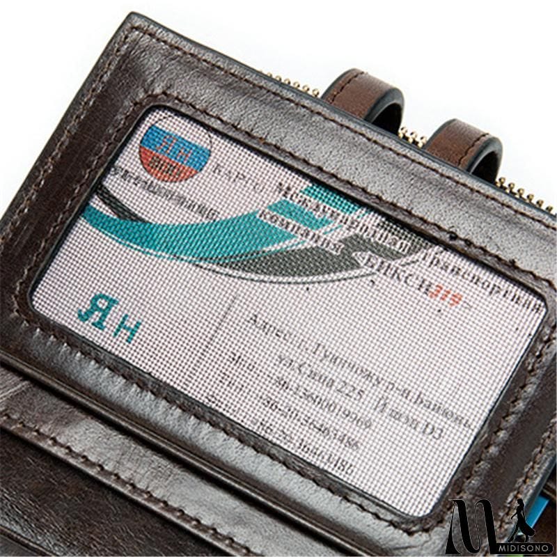 MidiSono - Mens Anti-Theft Multipockets Vintage Leather Wallets