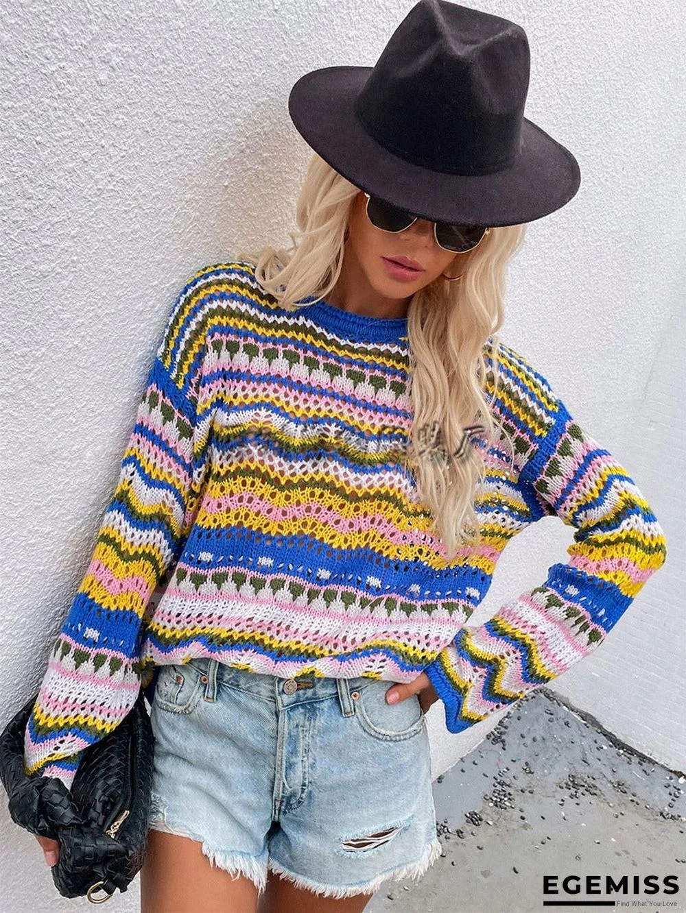 Autumn/Winter's New Stitched Loose-fitting Round-neck Striped Sweater | EGEMISS