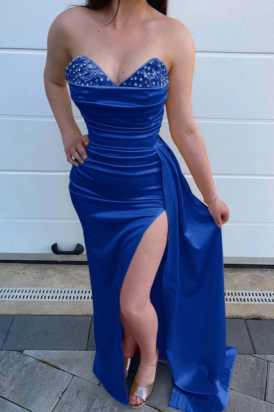 Miabel Yellow Beads Mermaid Sweetheart Evening Dress Split With Ruffles