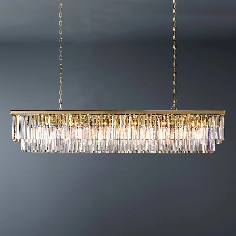 2-Tier Rectangular 1920s Odeon Crystal Chandelier Dining Room Lighting L71" Vjlight