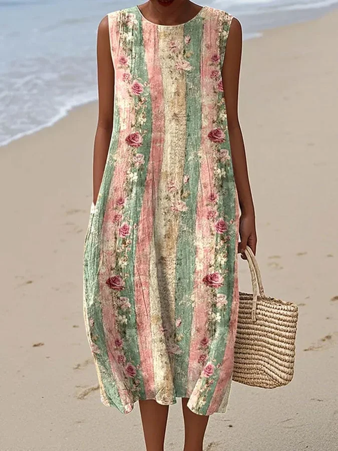 Women's Vintage Floral Print Casual Dress 