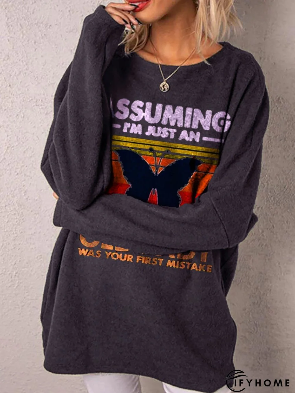 Casual Letter Long Sleeve Printed Sweatshirt | IFYHOME