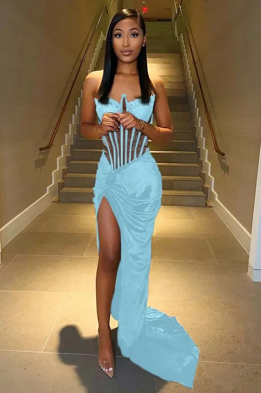 Mermaid Evening Dress With Split - Black Long Sleeves