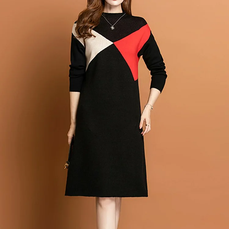Geometric Casual Shift Knitted Dresses QueenFunky