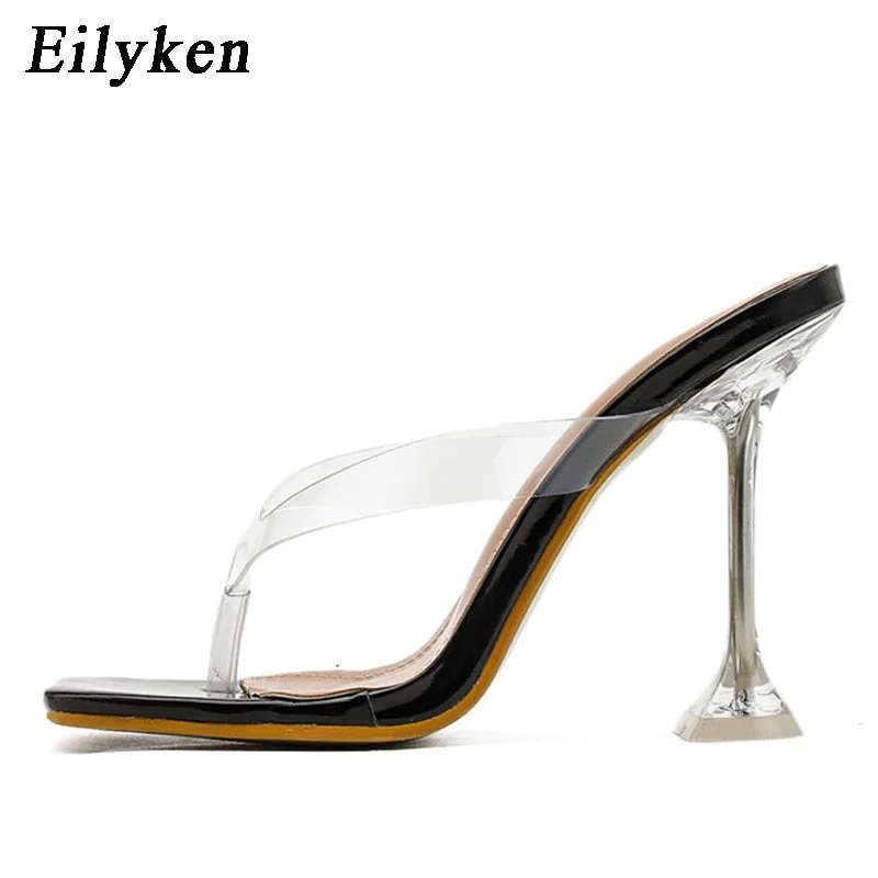 Eilyken 2022 New Designer Transparent Female Slippers Women Perspex High heels Summer Party Ladies Clear Flip flops shoes