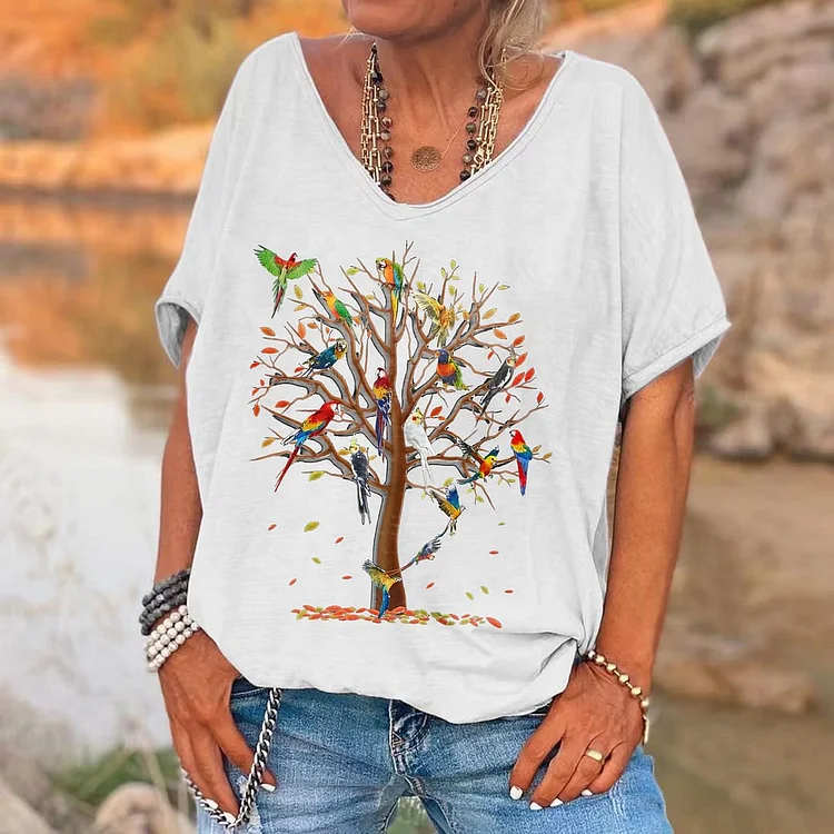 A tree Of Parrots Printed Women's T-shirt socialshop