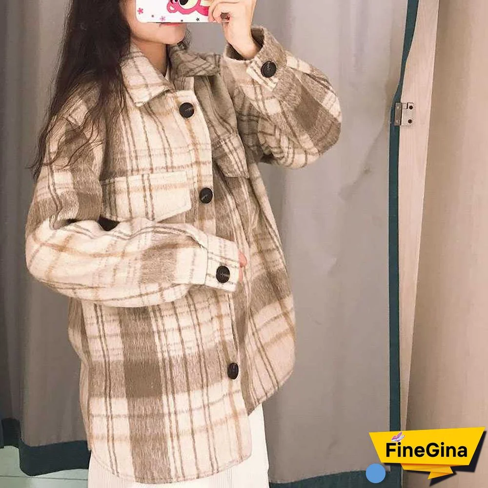 Dyed Pocket Overshirt Check Wool Blend Shirt Jacket