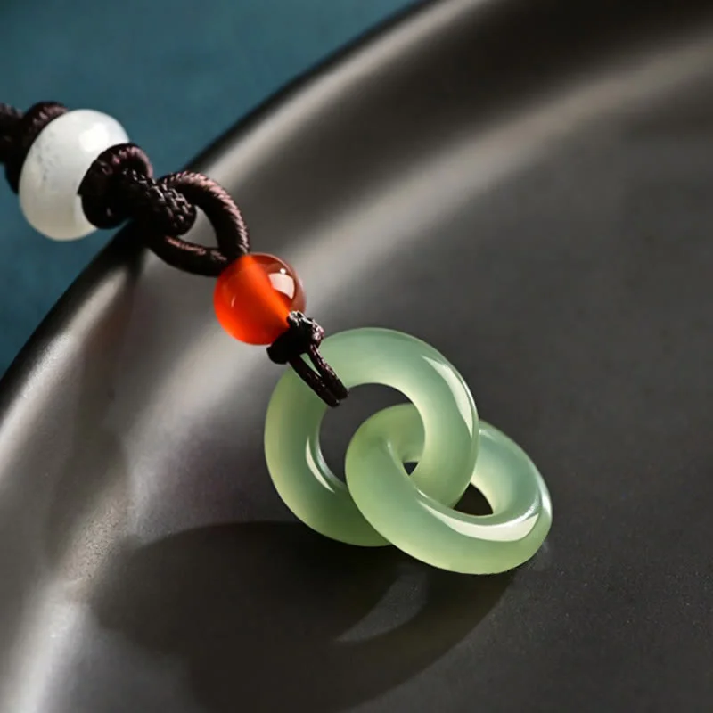 Hetian Cyan Jade White Jade Double Peace Buckle Success Pendant Necklace