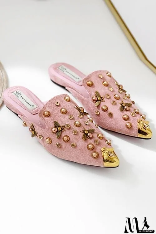 MidiSono - Metal Pearl Bee Mules Flats