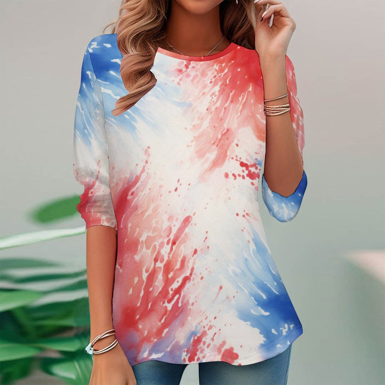 Women Long Sleeve V-neck Graphic Floral Printed Top