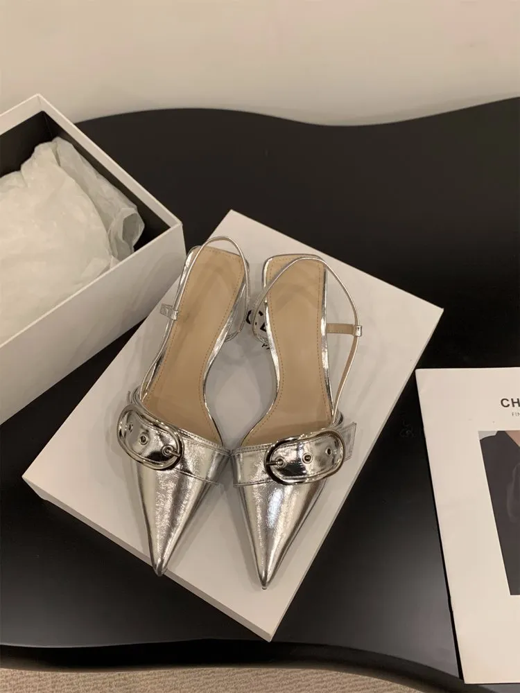 Yyvonne French Silver High-Heeled Shoes Bag Head Sandals 2025 New Spring And Summer Korean Style Temperament Pointy Single Shoes