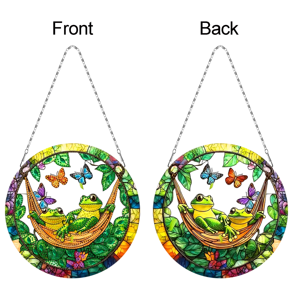 2D Flat DIY Diamond Art Pendant Window Hanging Art for Home Wall Decor (Frog 2)