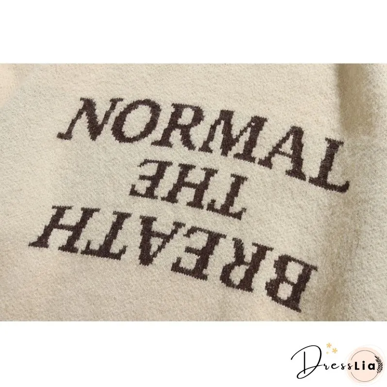 Solid Color Letter Jacquard Knit Sweater