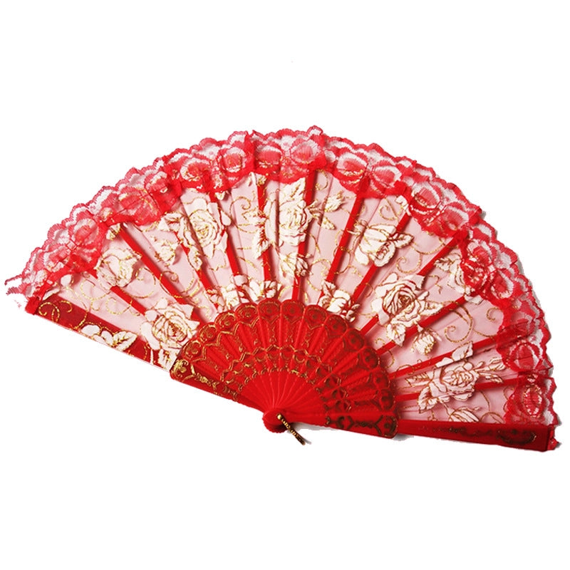 New Solid Color Plastic Women’s Lace Rose Folding Fan