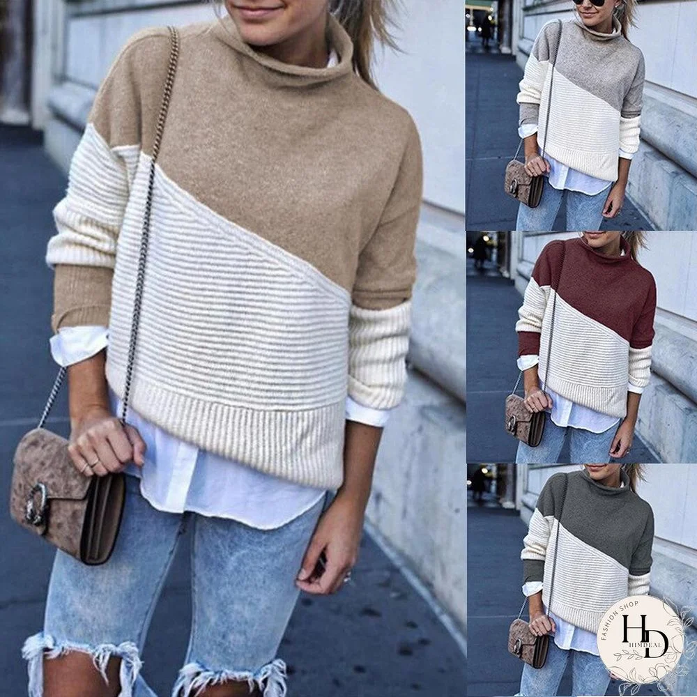 New Arrival Patchwork Turtleneck Pullover Women Knitwear Autumn Winter Sweaters And Pullovers Casual Knitted Jumper