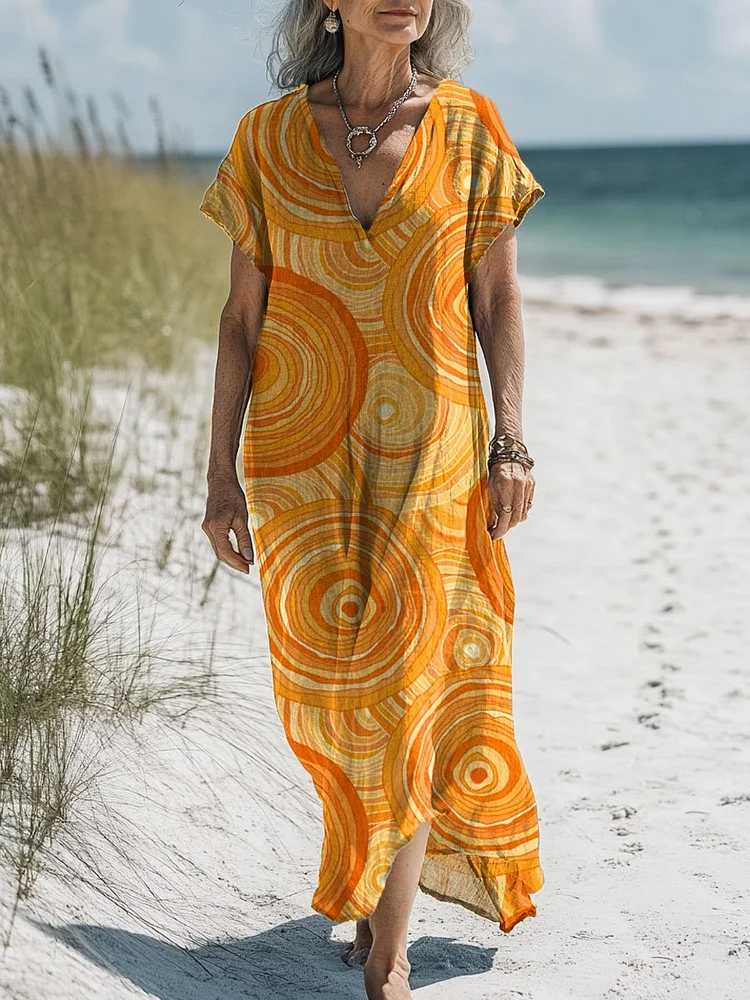 Women's Vintage Art Print Pocket Cotton Dress