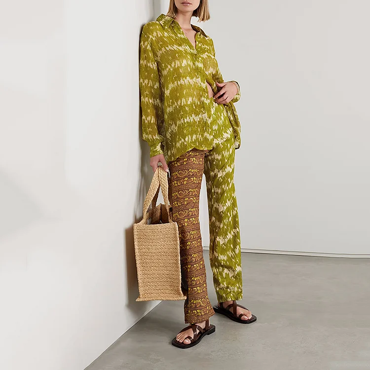 Fashion Tribal Printed Gradient Shirt Two Piece Set