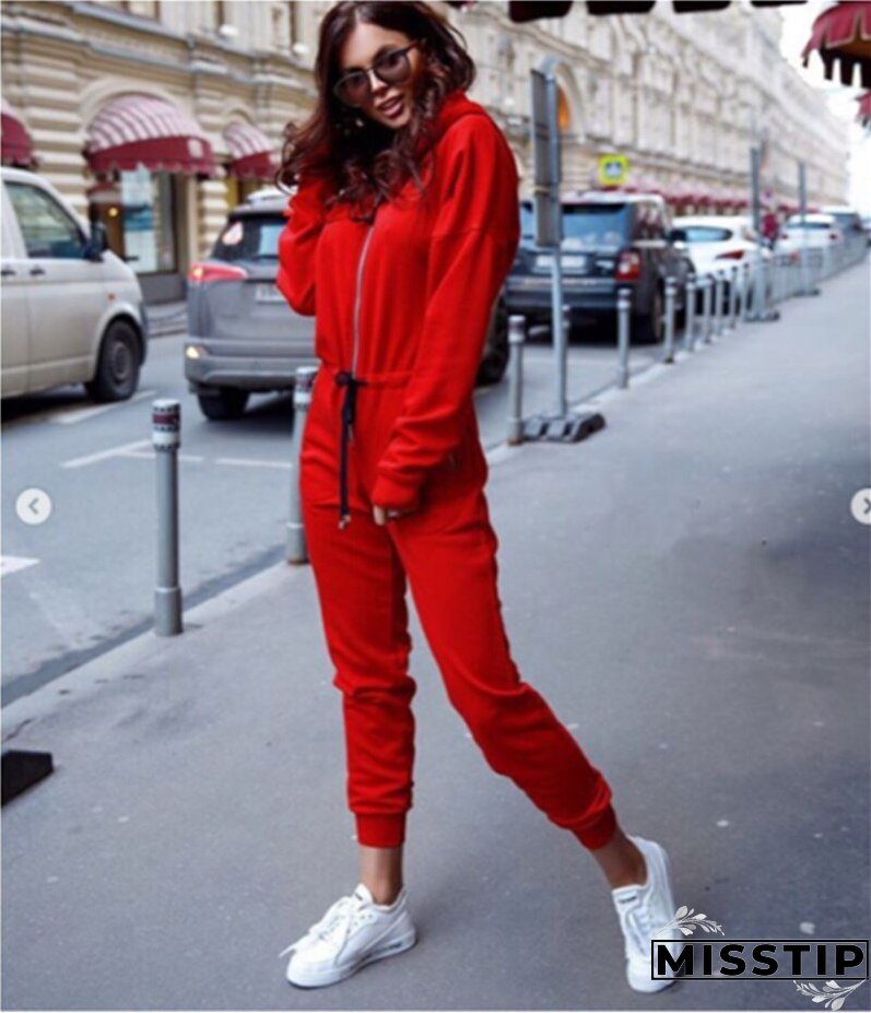New Fashion Women Sexy Jumpsuit Long Sleeve High Waist Hoodies Street Wear Drawrsing