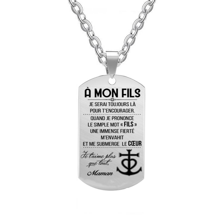 A mon fils - Collier Personnalisé texte Gravé au dos Collier Homme Jessemade FR