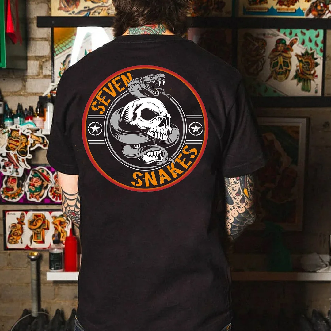 SEVEN SNAKES Skull Print Men's T-shirt