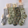 Vintage Floral 3D Jacquard Medium Height Women Socks