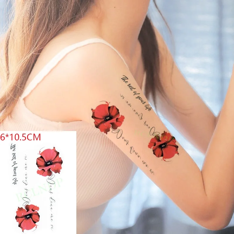 Waterproof Temporary Tattoo Sticker Rose Flower Leaf Letter Black Small Body Art Flash Tatoo Fake Tatto for Kids Girl Men Women