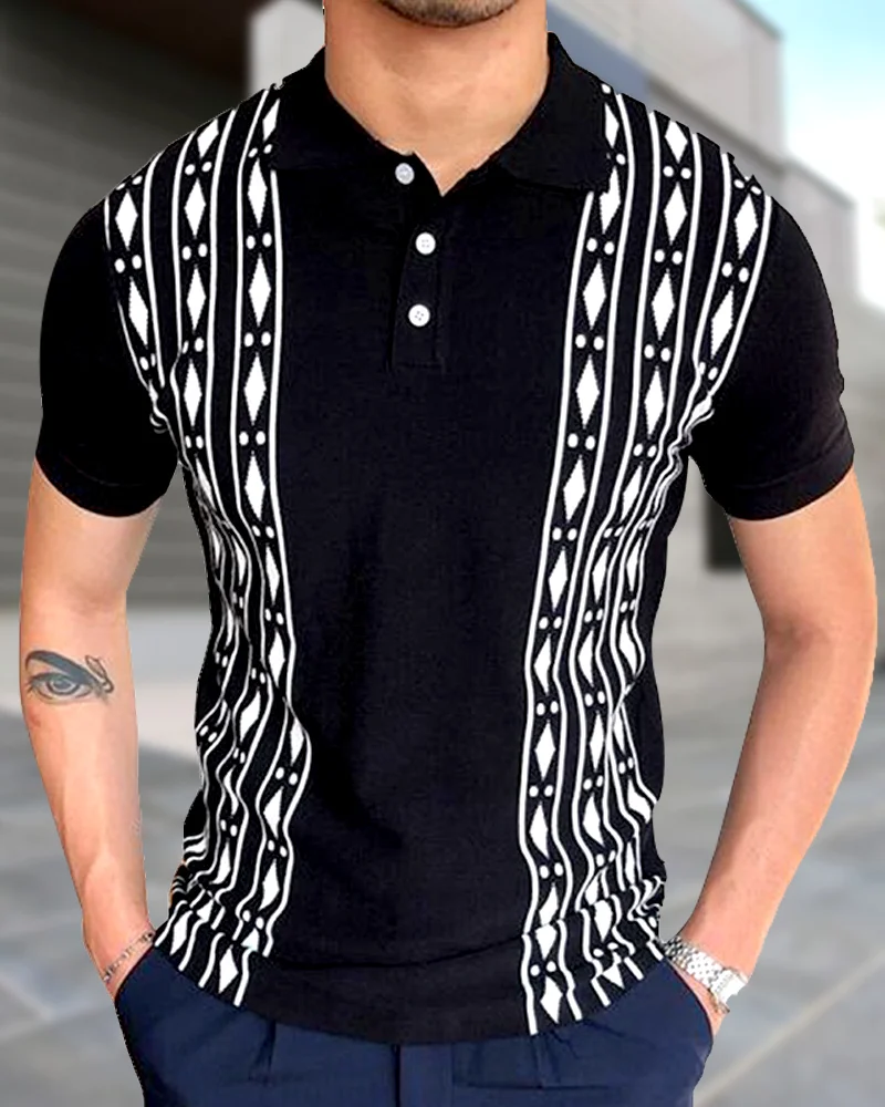 Men's summer jacquard knitted polo shirt