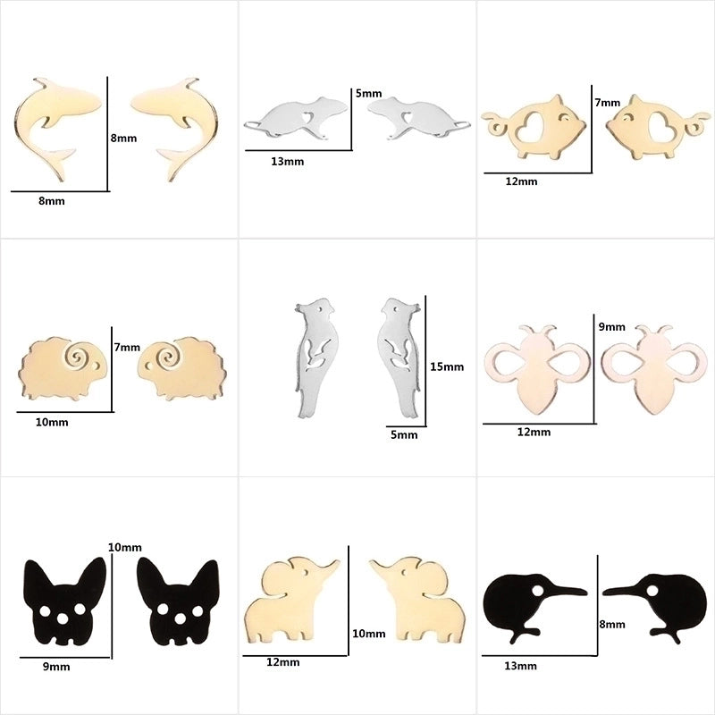 1 Pair Minimalist Animal Plating 304 Stainless Steel 18K Gold Plated Ear Studs