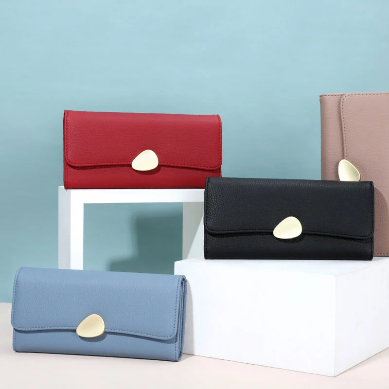Lychee pattern tri-fold wallet ladies handbag long