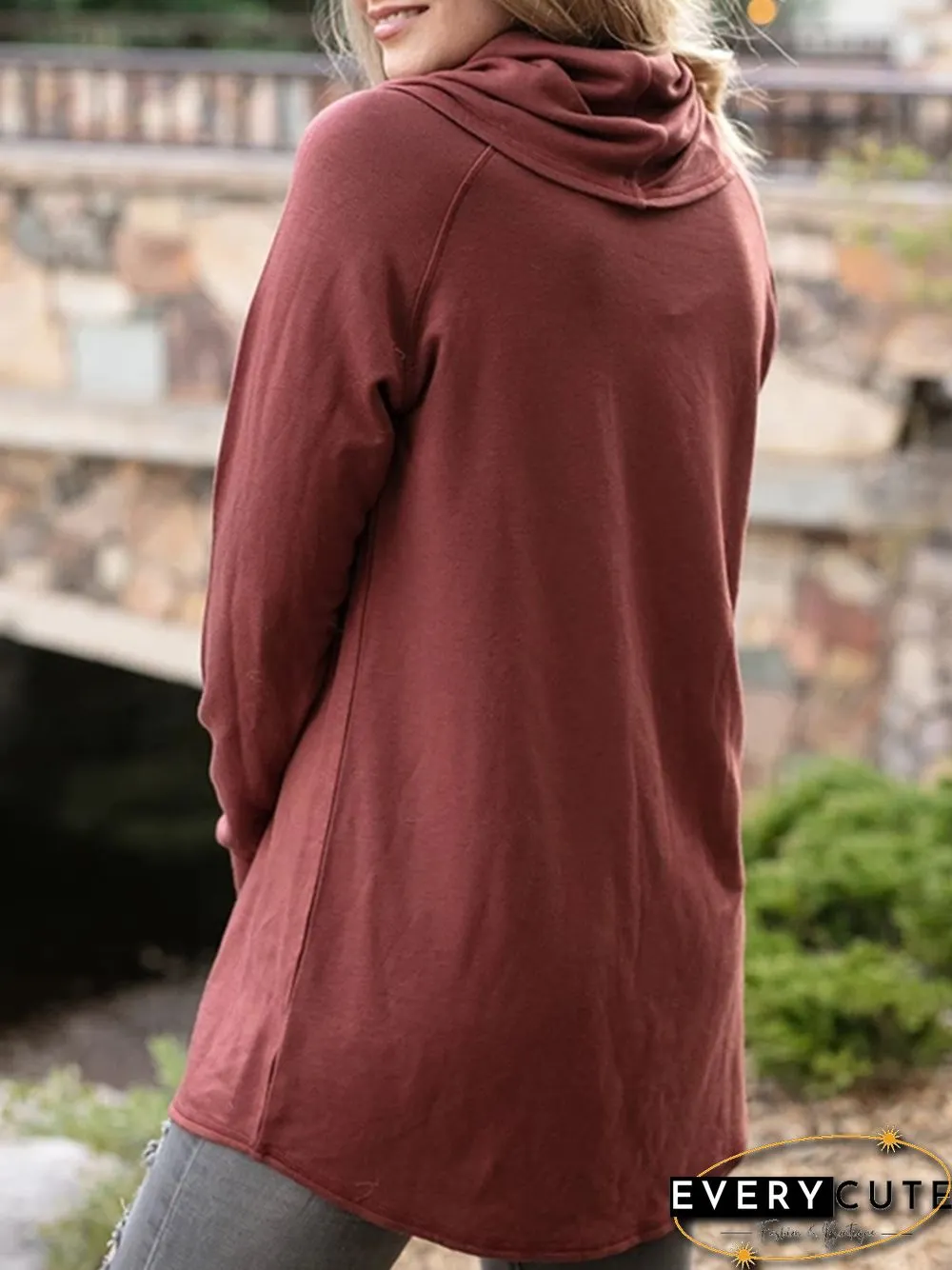 Women Plus Size Cowl Neck Vintage Long Sleeve Casual Tops