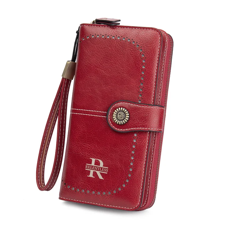 Personalized Monogram Ladies Wallet PU Leather Long Style Wallet Wine Red
