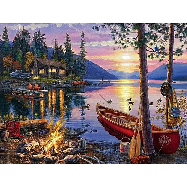 Country Boat 40*30CM (Canvas) Full Round Drill Diamond Painting gbfke