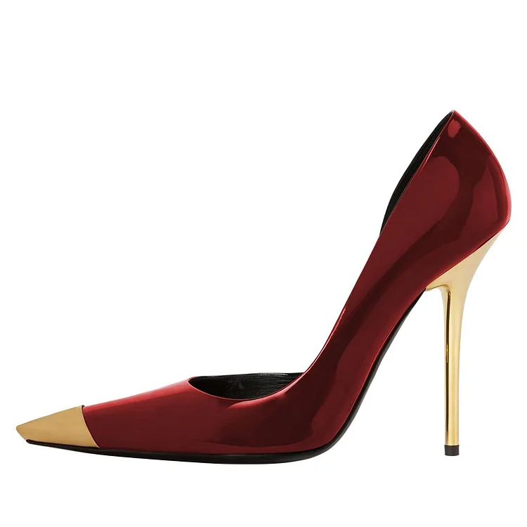 Wine Red Mirror Pointy Toe Office Heels Stiletto Heel Pumps by FSJ |FSJ Shoes