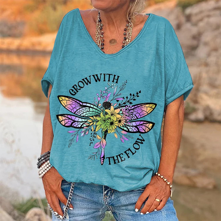 Grow With The Flow Printed Women's V-neck T-shirt